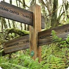 A sign post marking many of the local Highland walks.